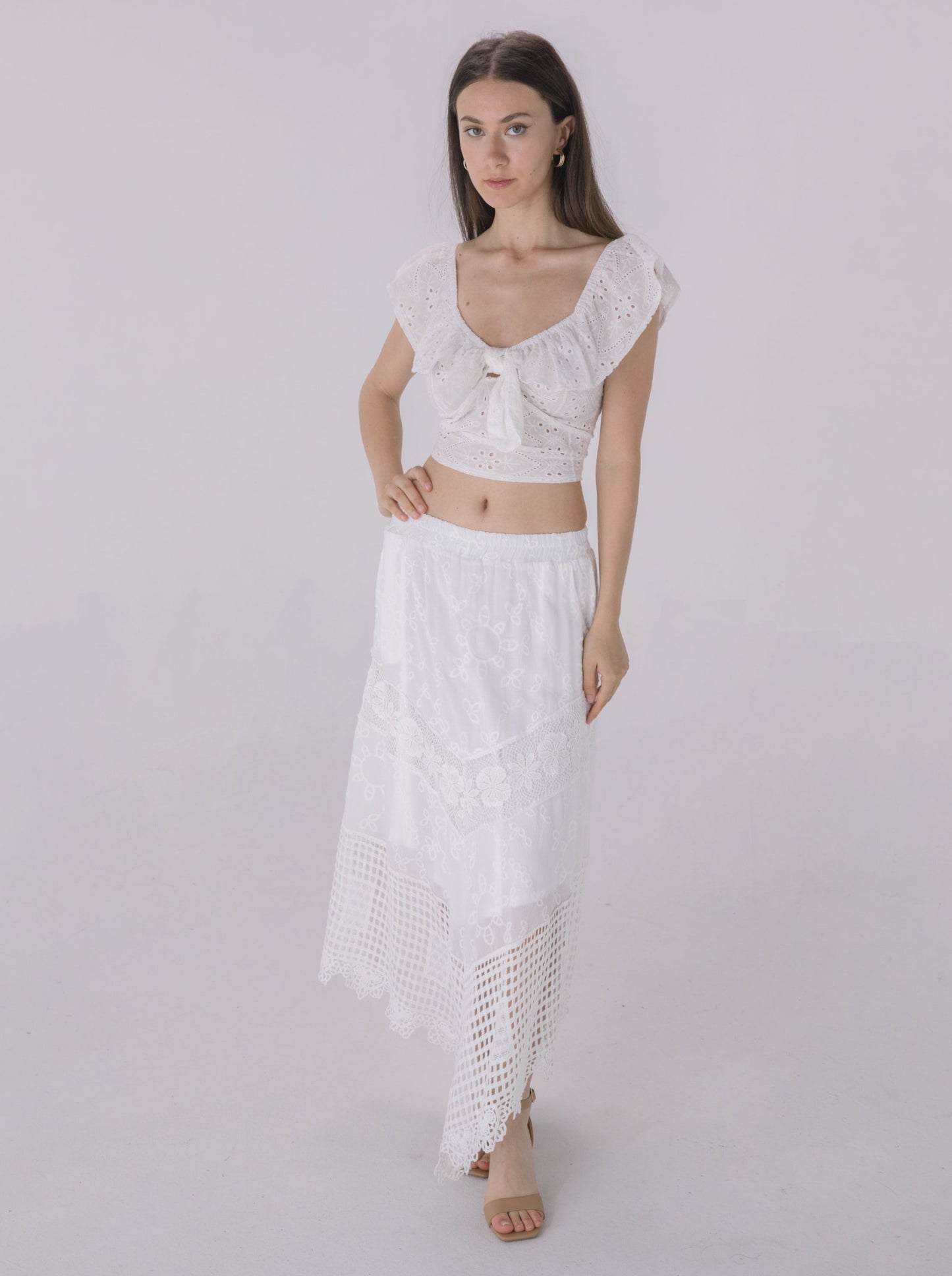 Ivory Crochet Hem Asymmetrical Skirt