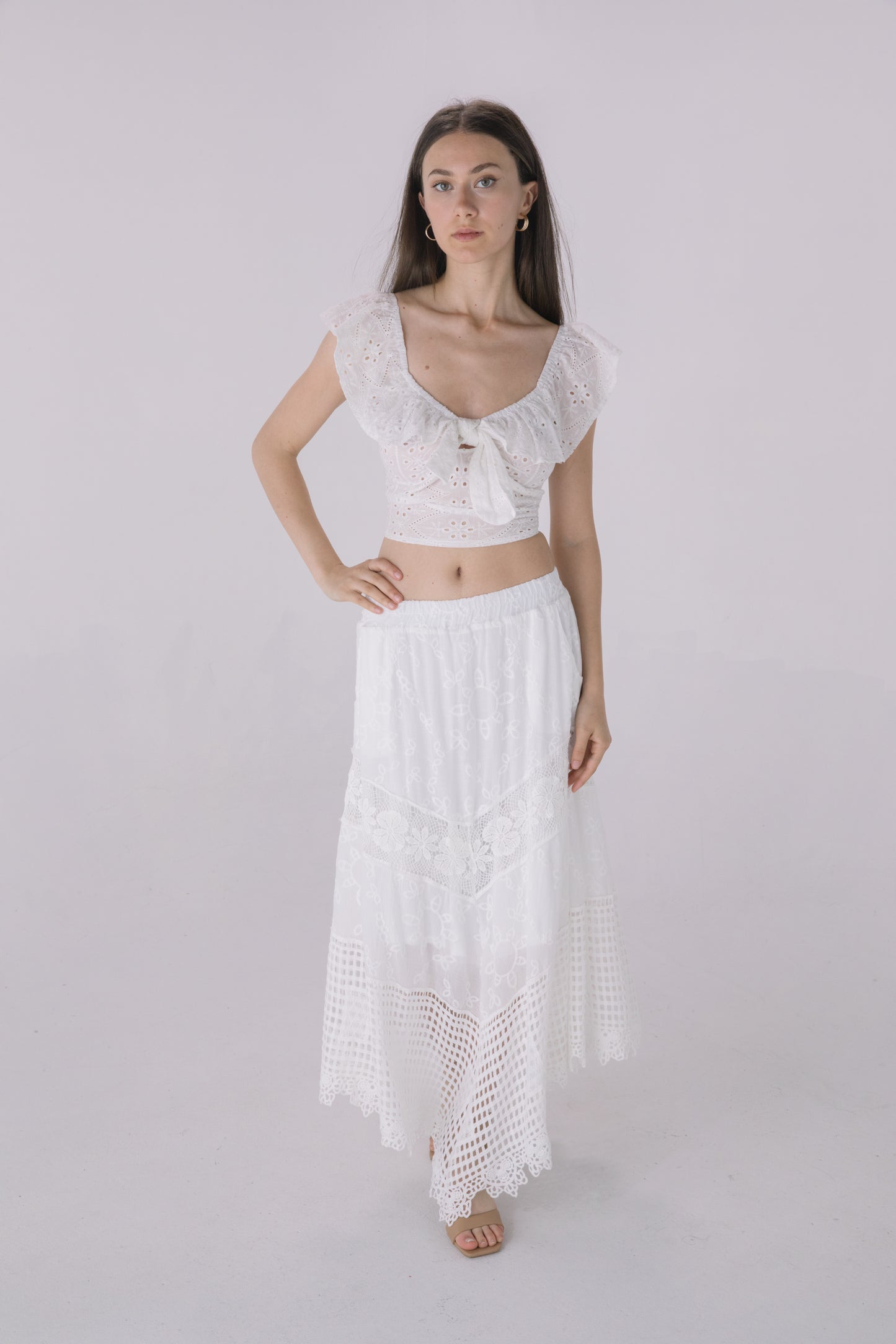 Ivory Crochet Hem Asymmetrical Skirt