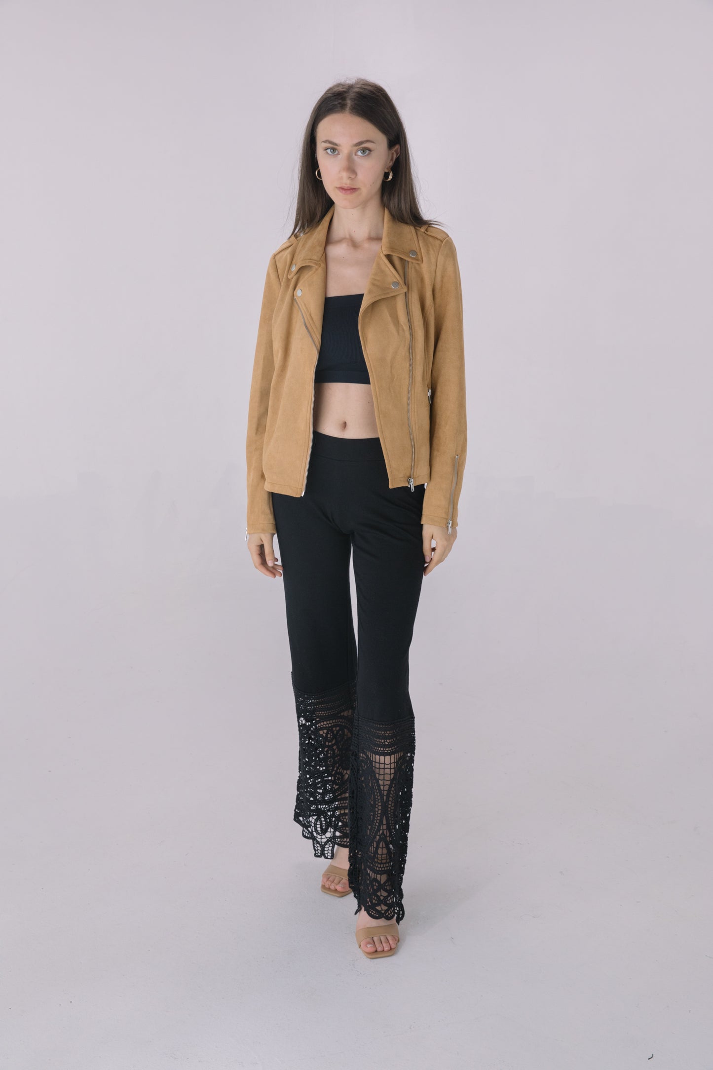 Camel Faux Suede Moto Jacket