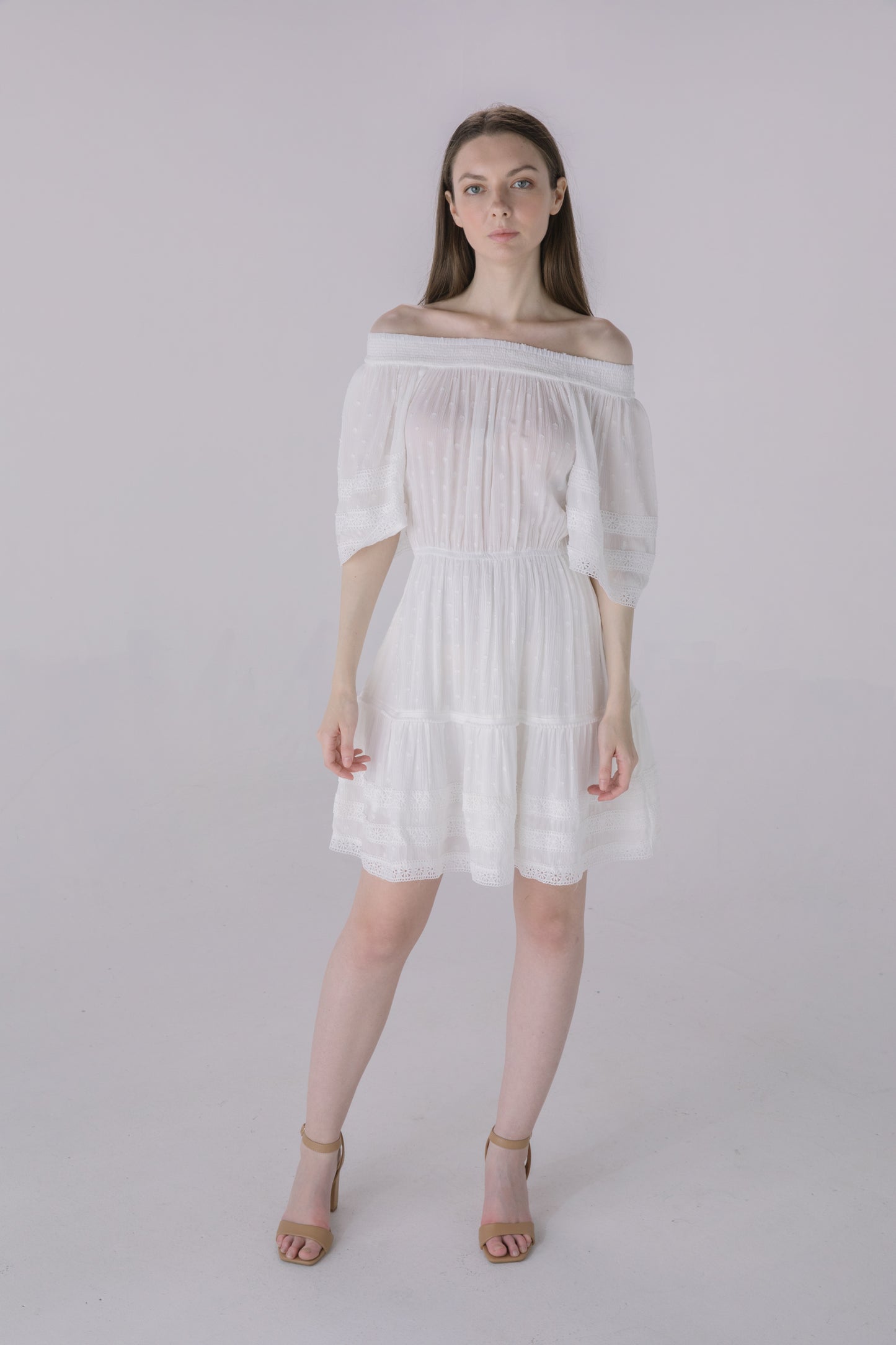 Ivory Off Shoulder Mini Dress