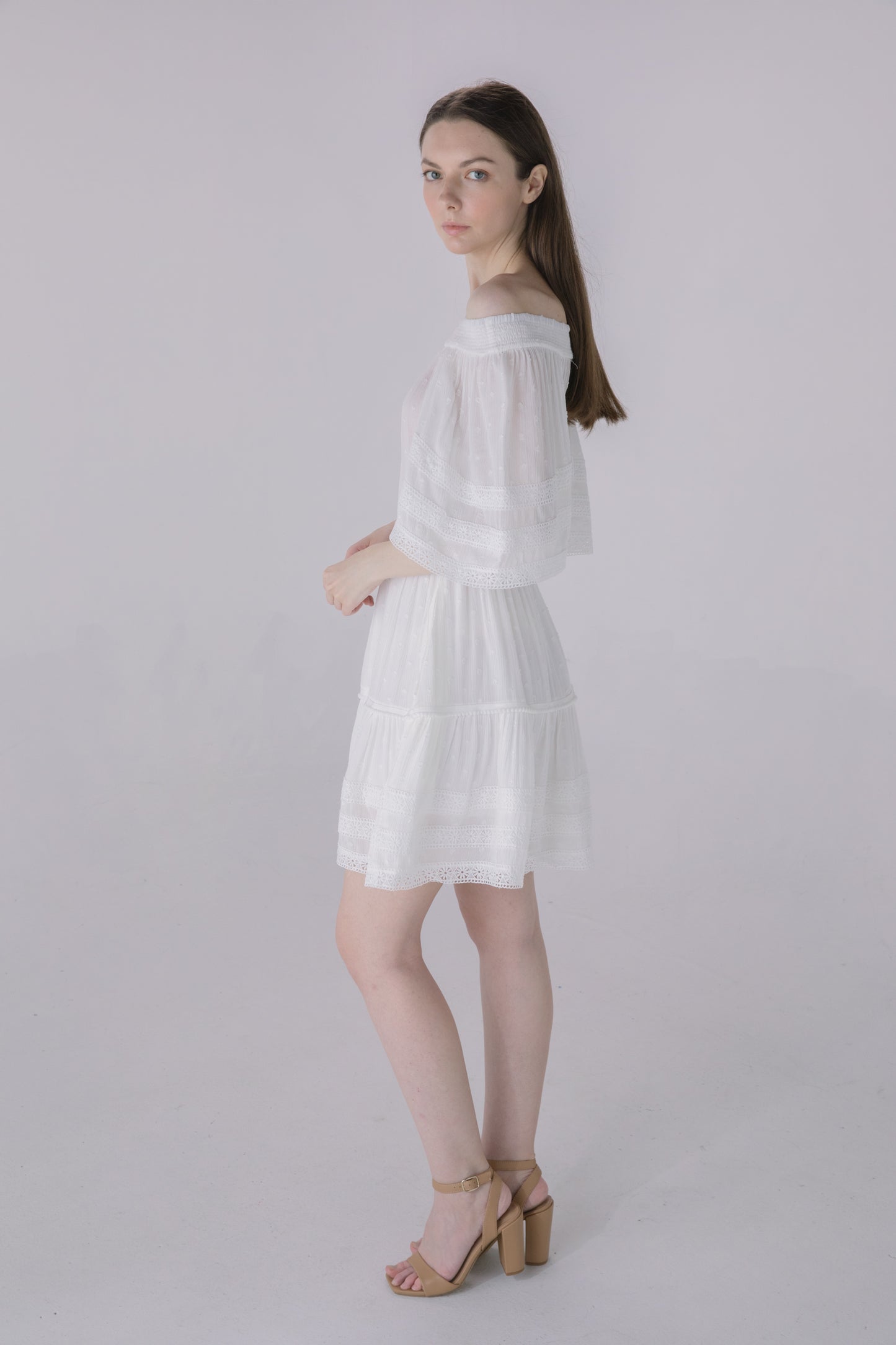 Ivory Off Shoulder Mini Dress