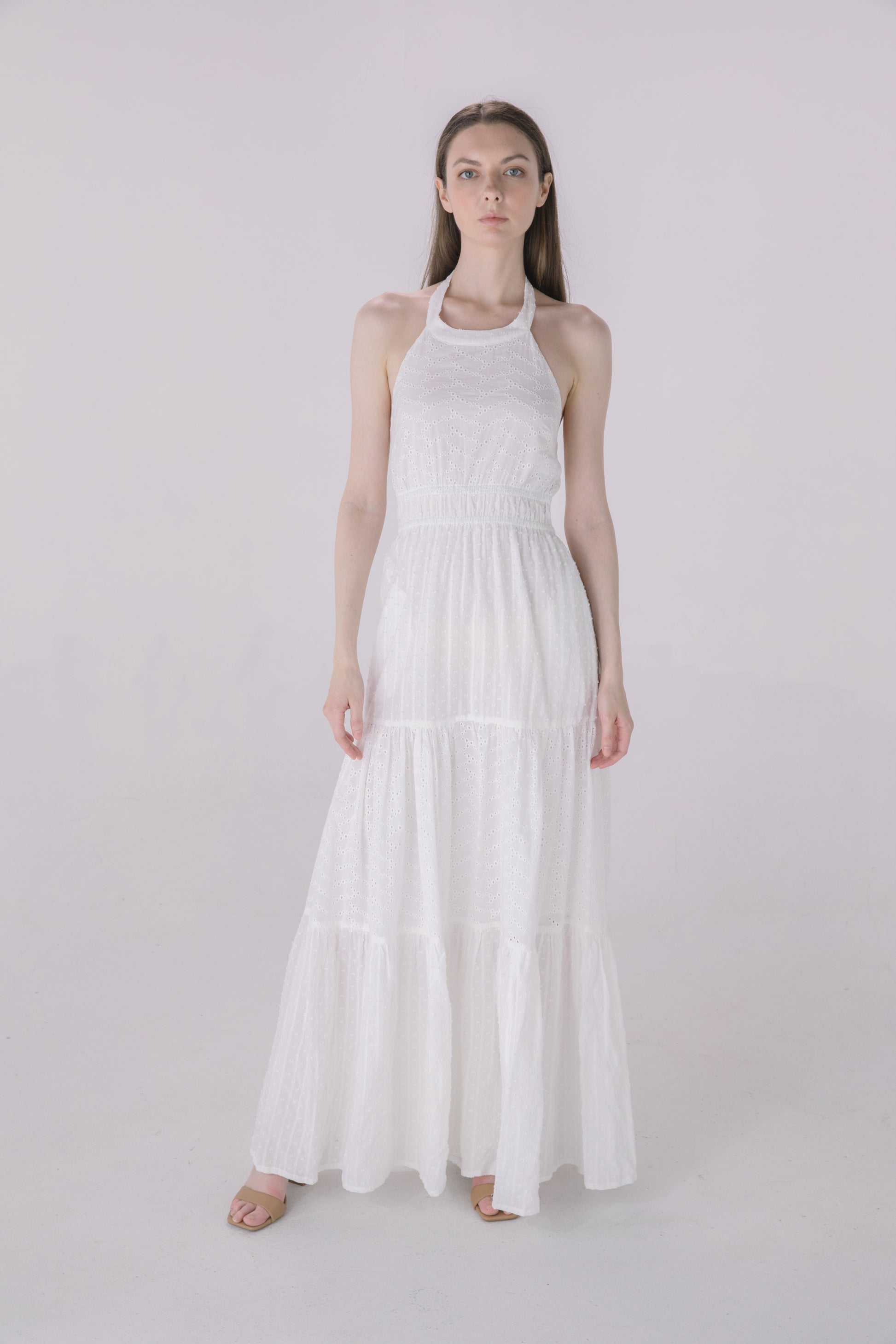 Ivory Halter Tiered Eyelet Dress Ivory Halter Tiered Eyelet Dress