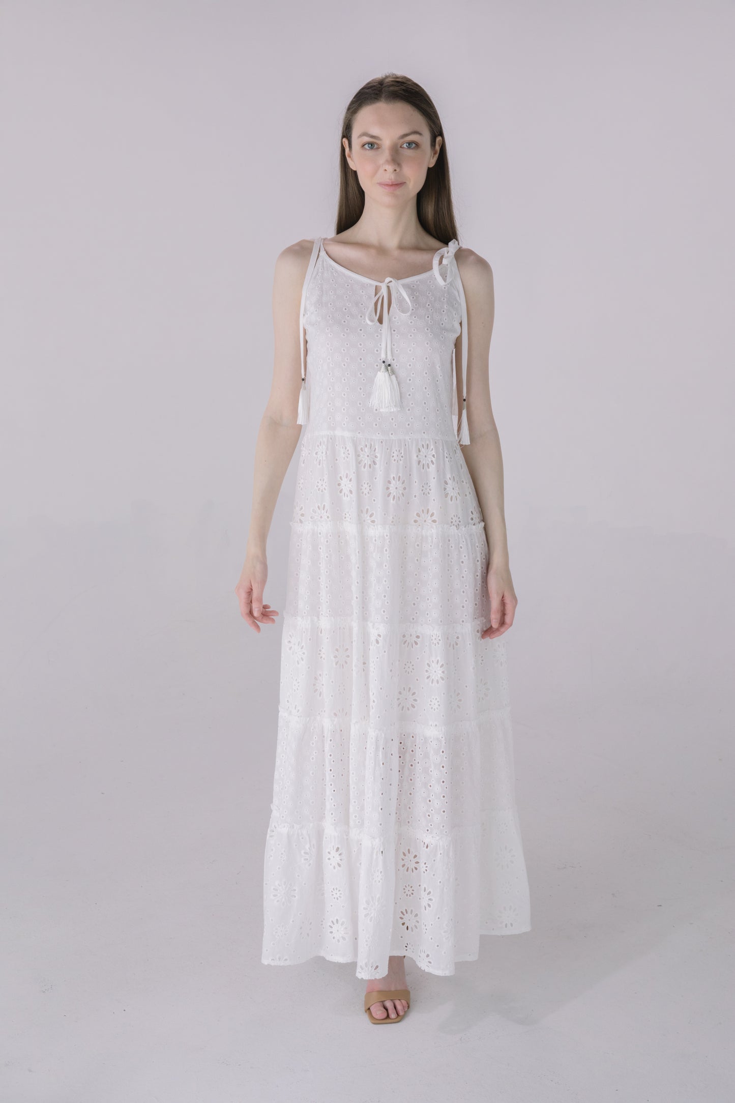 Ivory Eyelet Tiered Maxi Dress