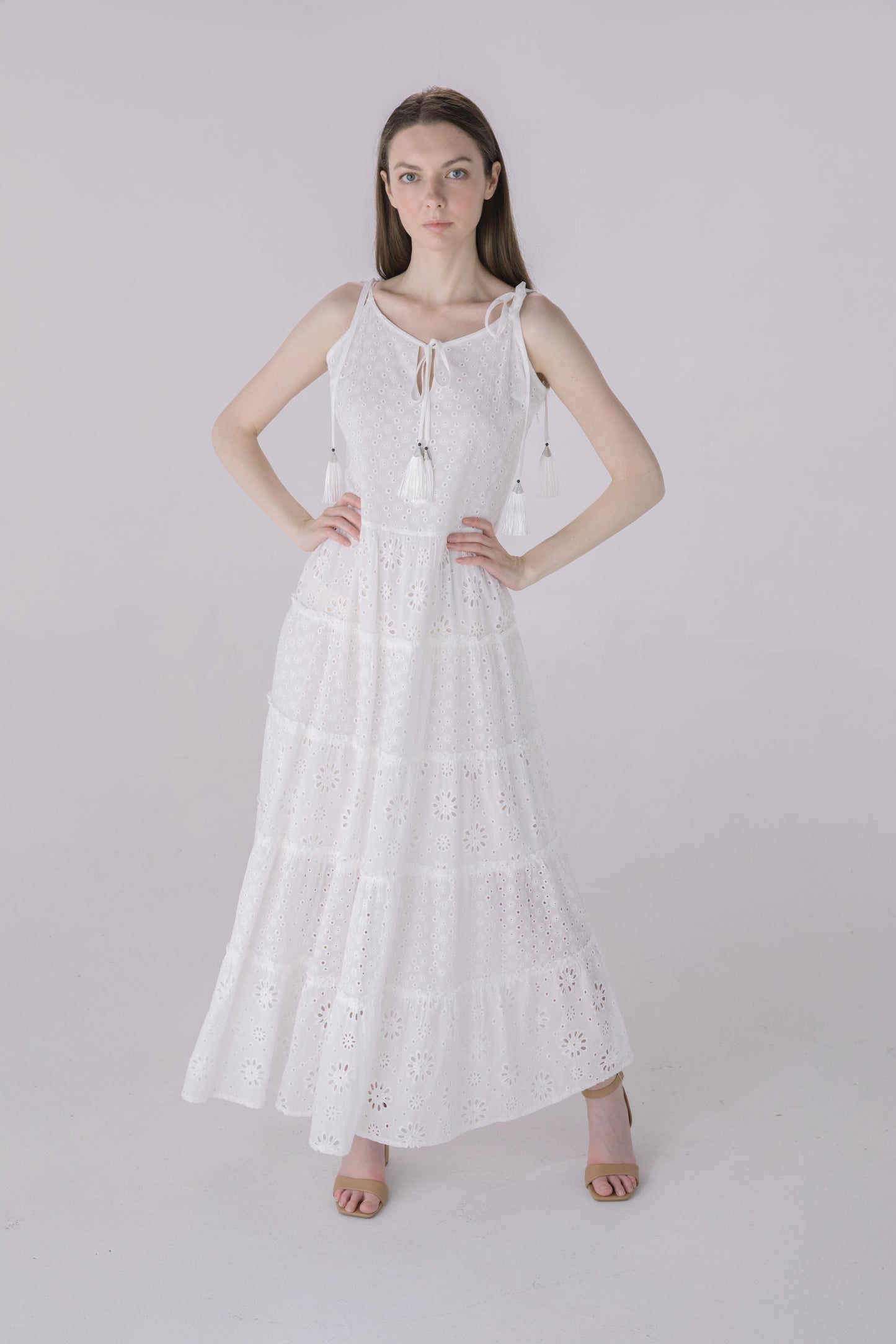 Ivory Eyelet Tiered Maxi Dress