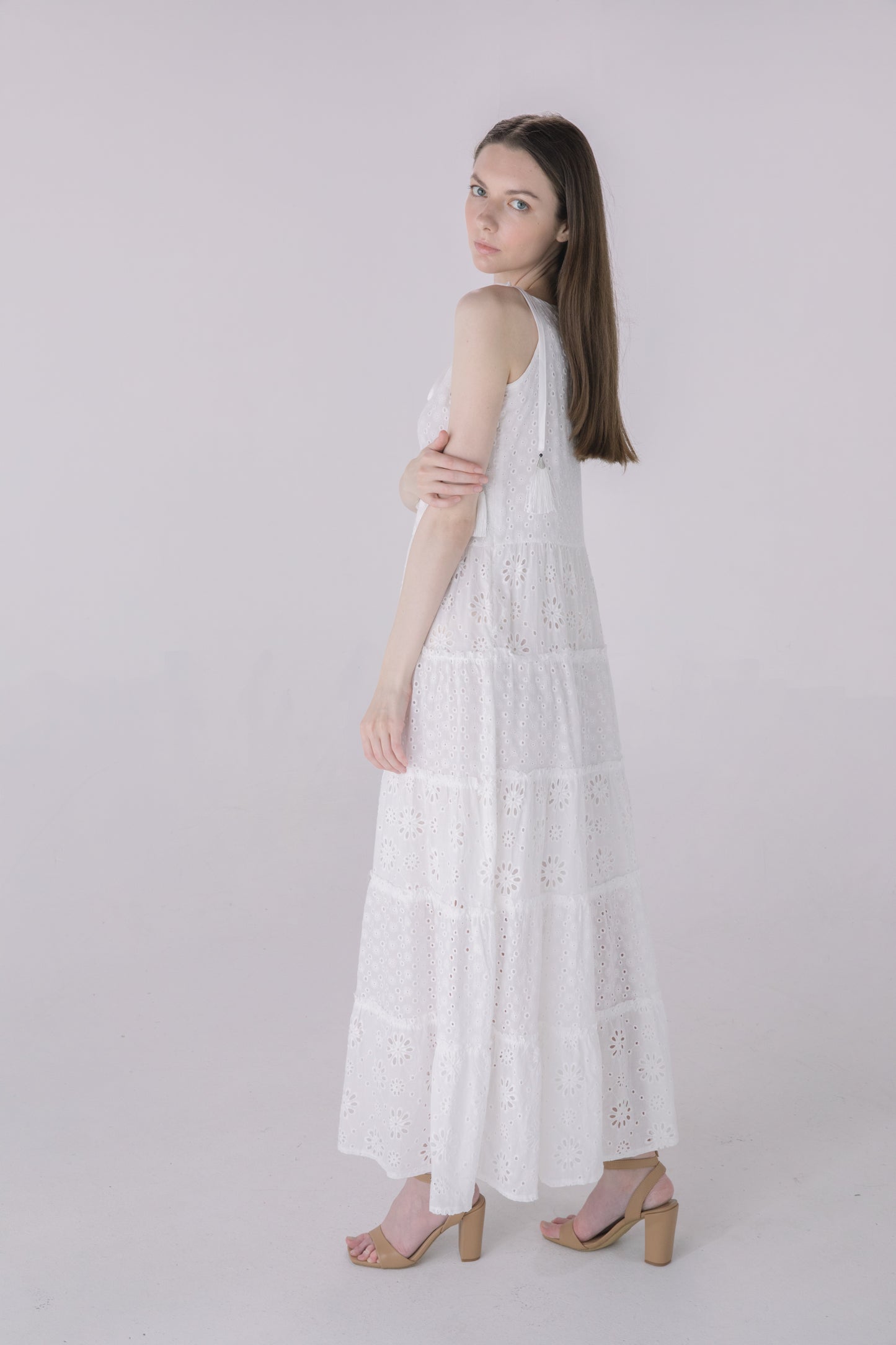 Ivory Eyelet Tiered Maxi Dress