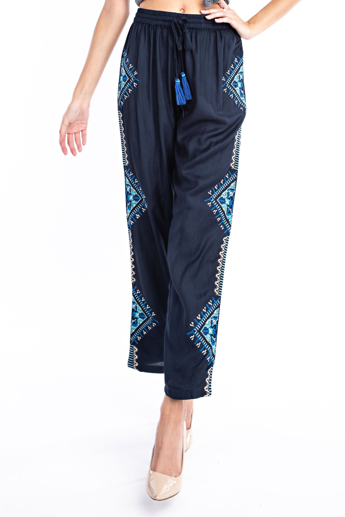 Midnight Blue Aztec Embroidered Pant - Solitaire Fashions