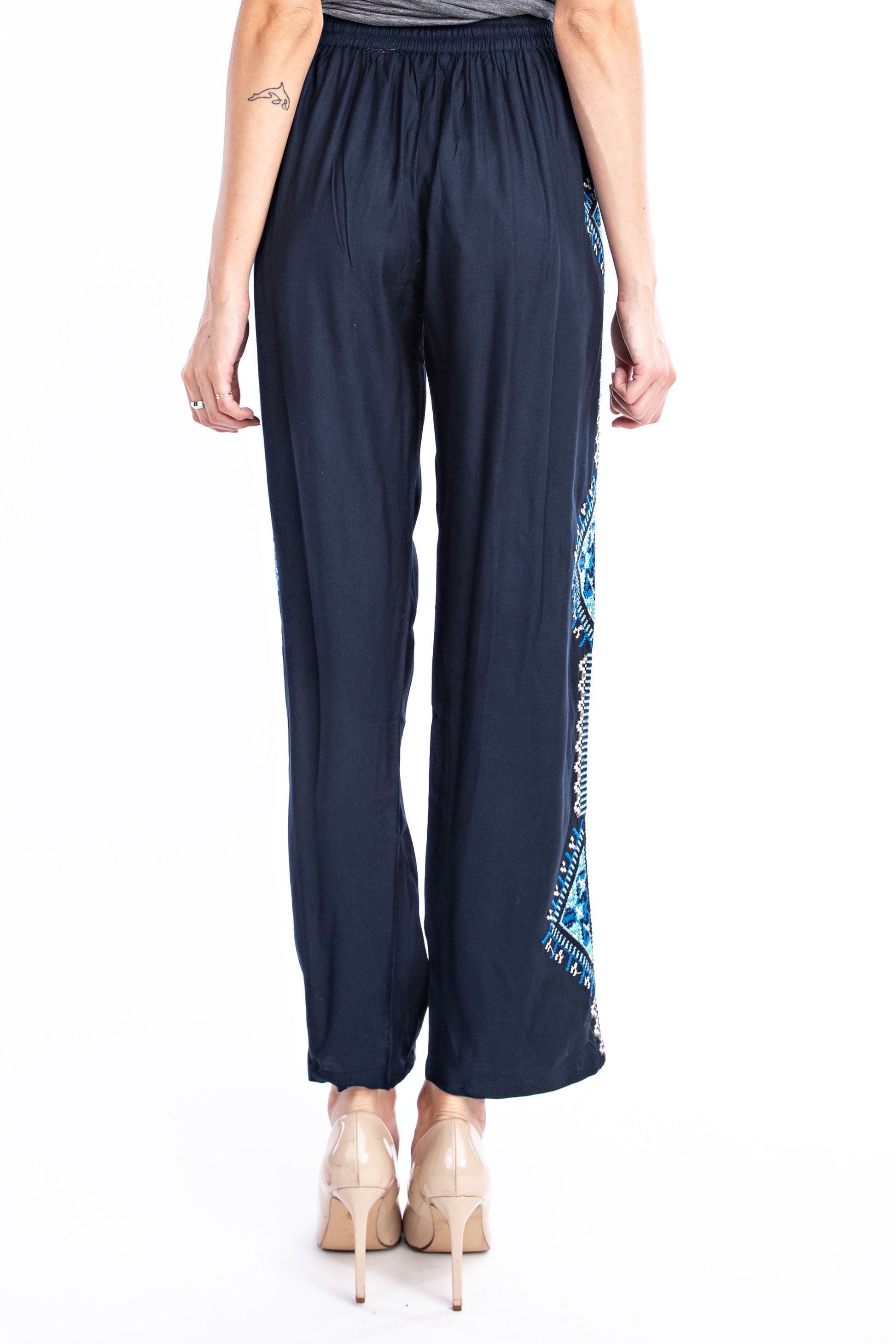 Midnight Blue Aztec Embroidered Pant - Solitaire Fashions