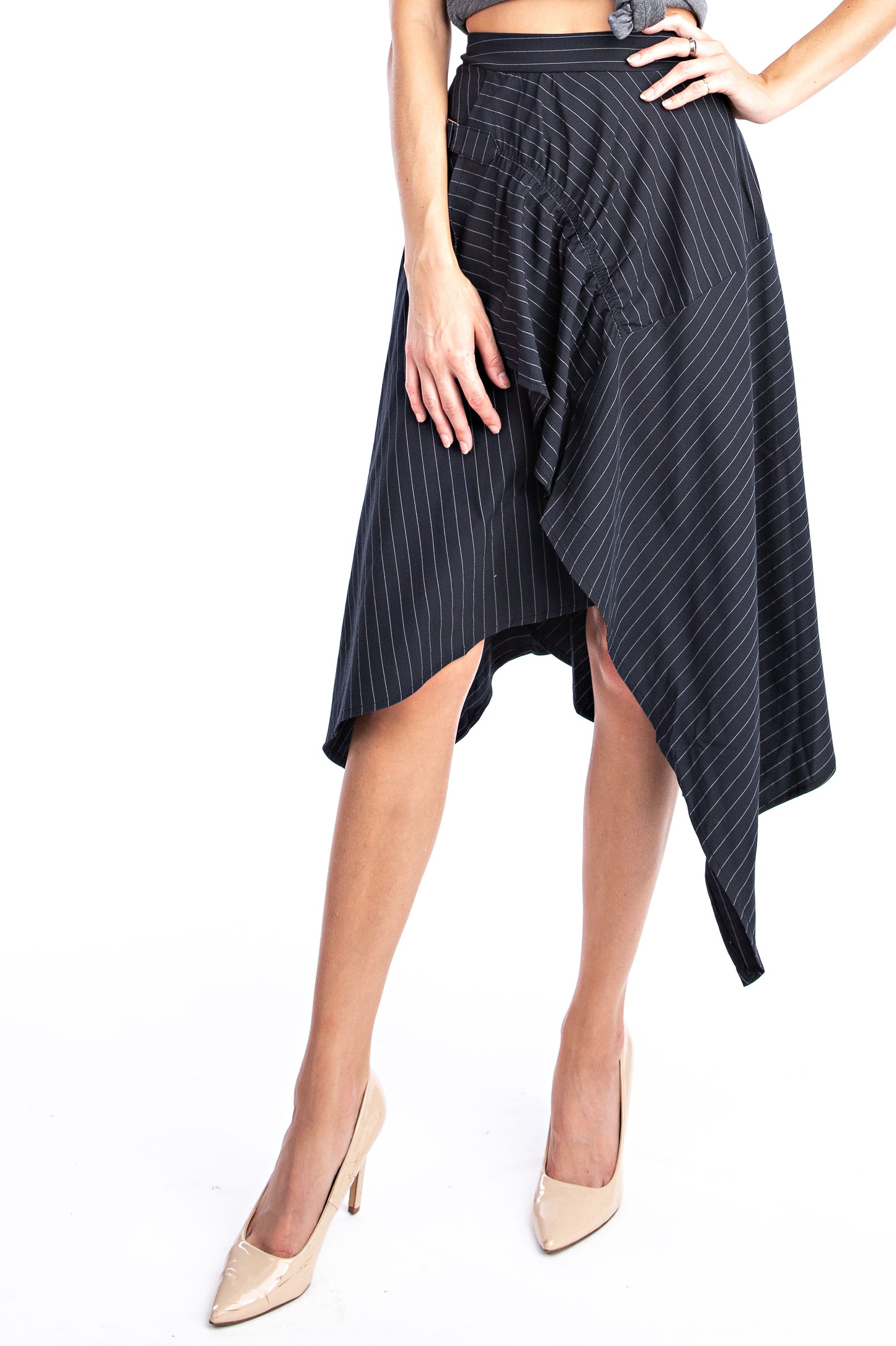 Onyx Pinstripe Hankerfief Skirt - Solitaire Fashions