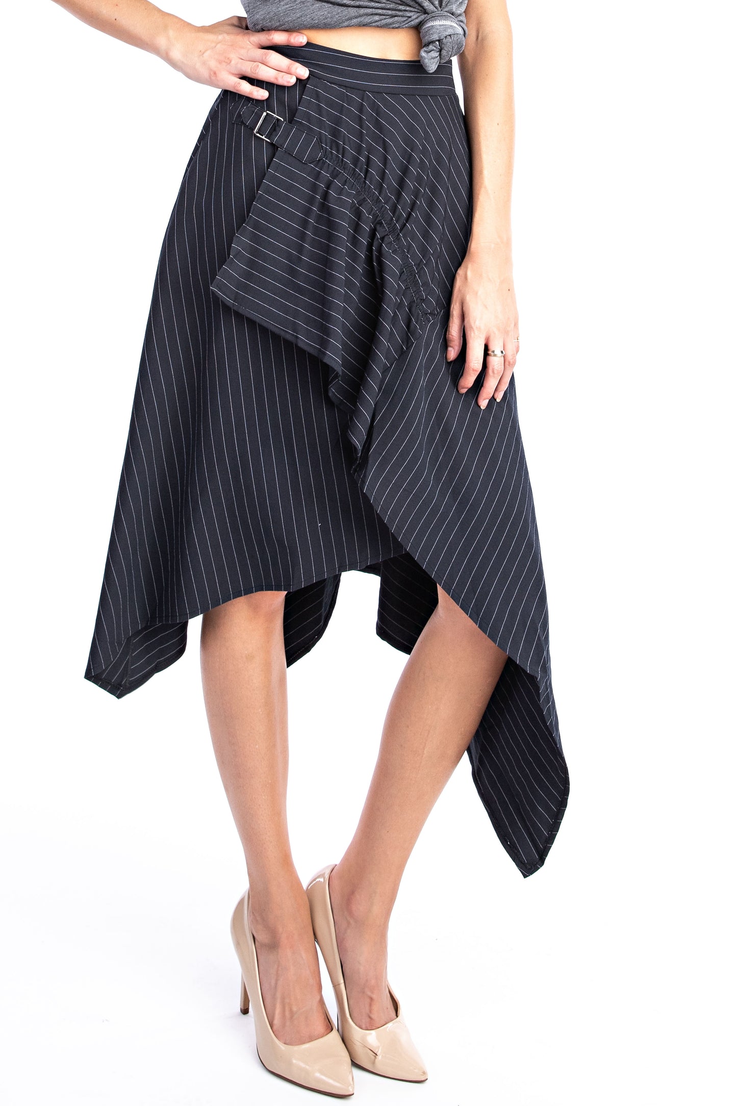 Onyx Pinstripe Hankerfief Skirt - Solitaire Fashions