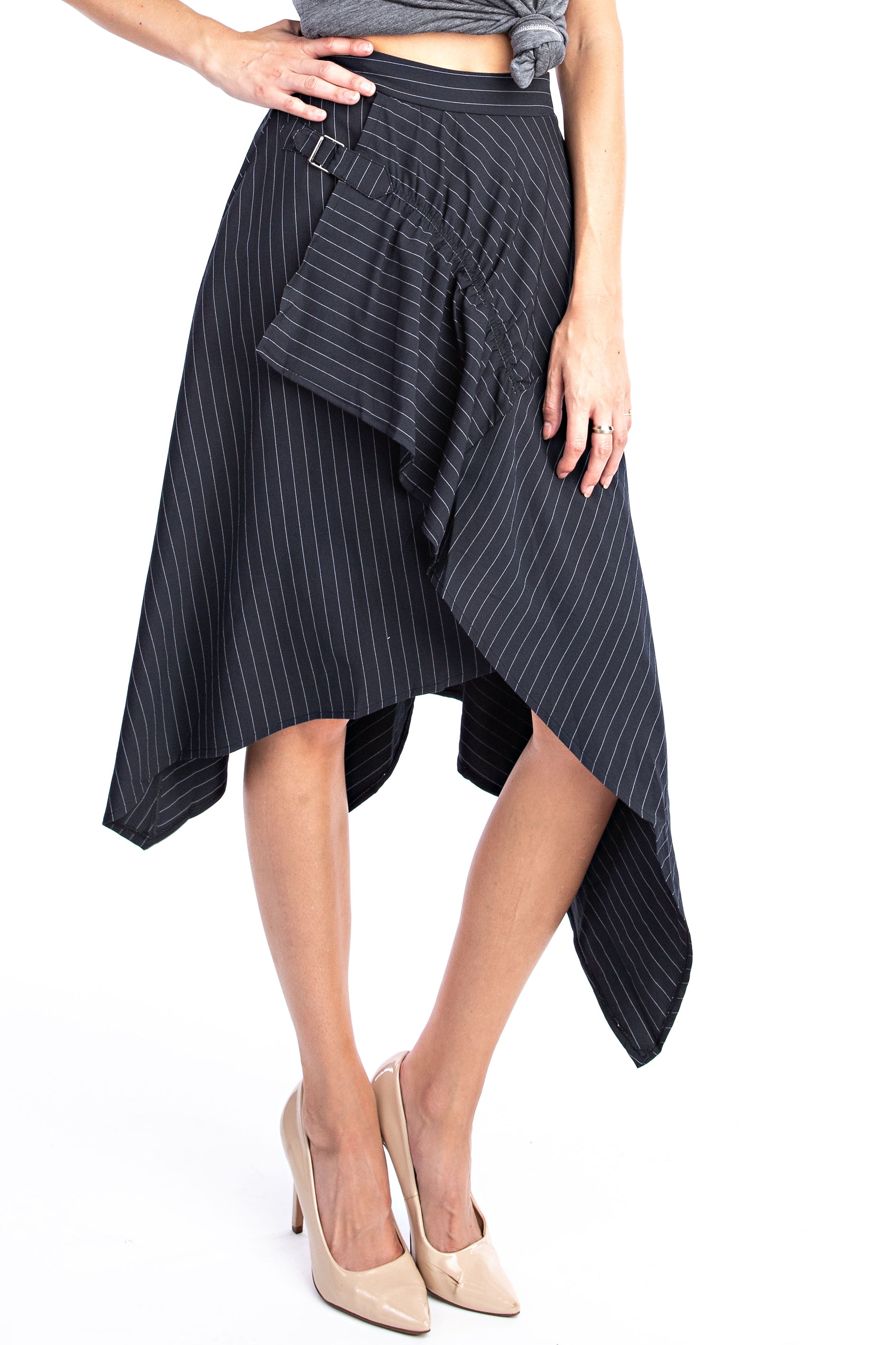 Onyx Pinstripe Hankerfief Skirt - Solitaire Fashions