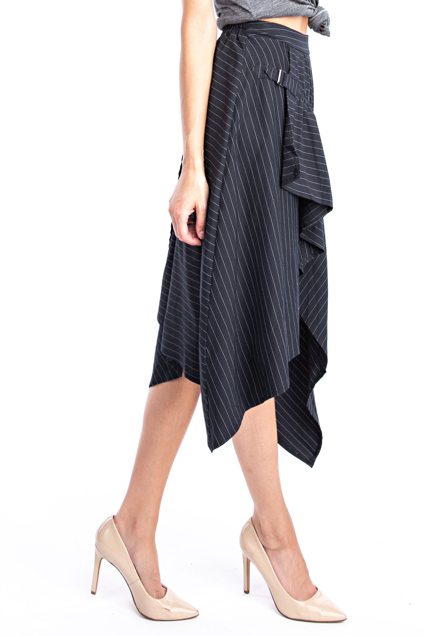 Onyx Pinstripe Hankerfief Skirt - Solitaire Fashions