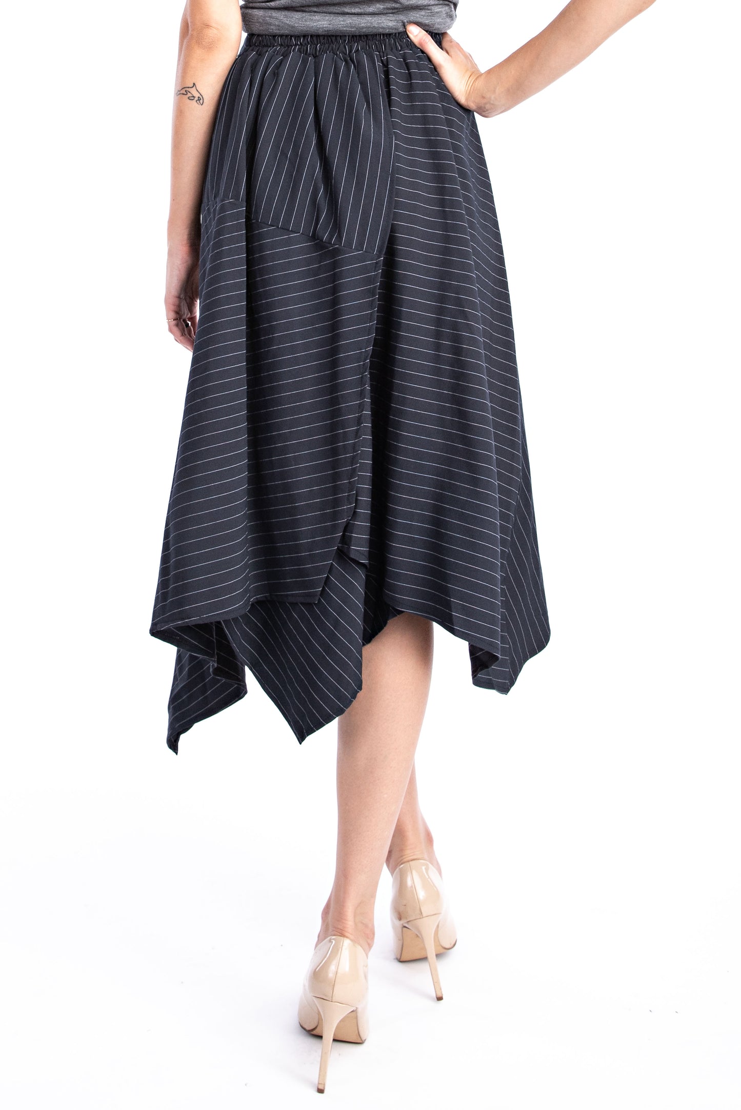 Onyx Pinstripe Hankerfief Skirt - Solitaire Fashions