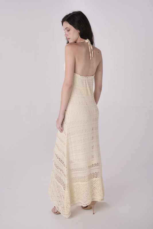 Beige Crochet Knit Dress