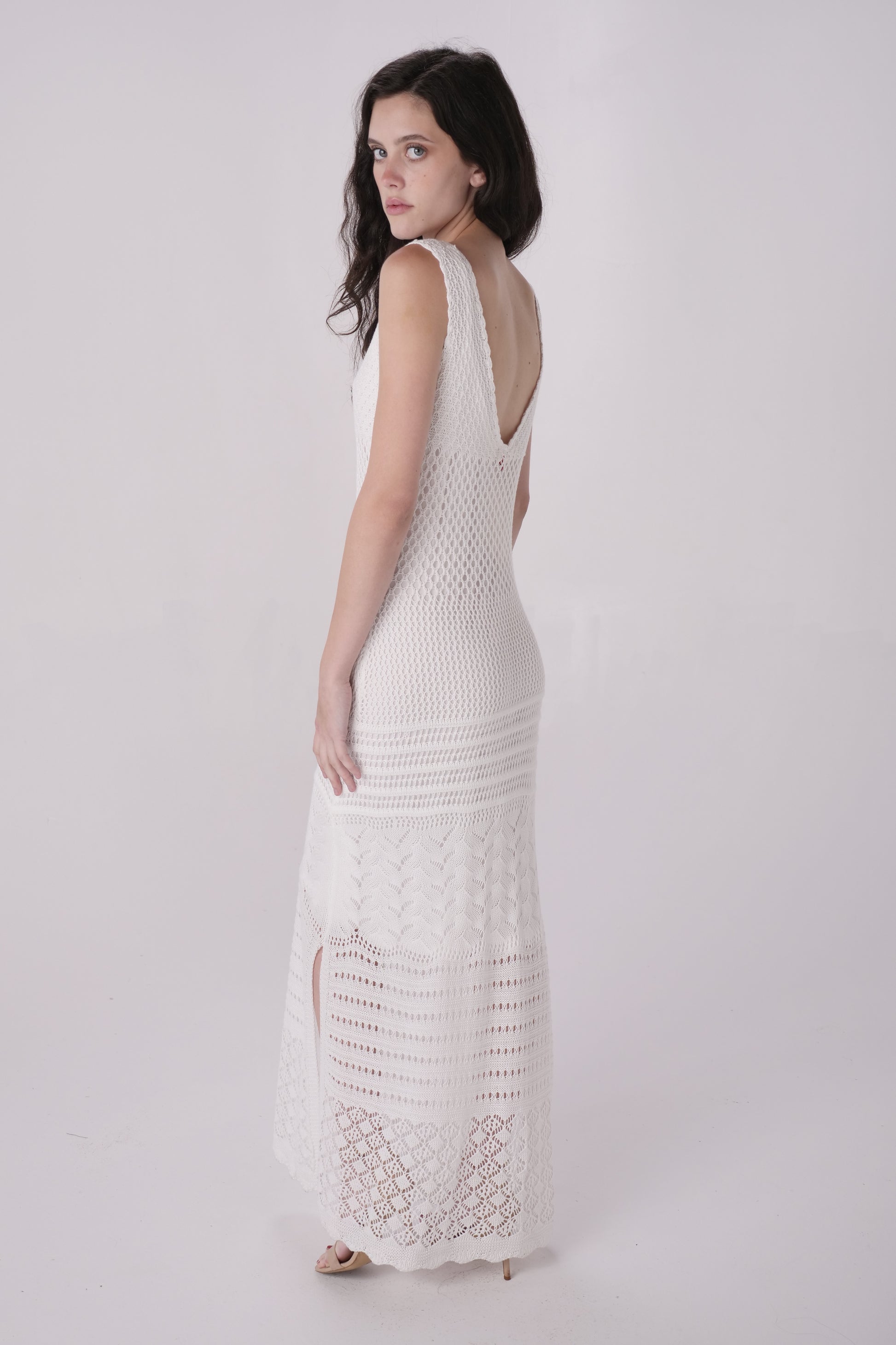 Natural Pom Pom Crochet Knit Dress Natural Pom Pom Crochet Knit Dress