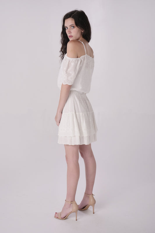 White Tiered Mini Skirt