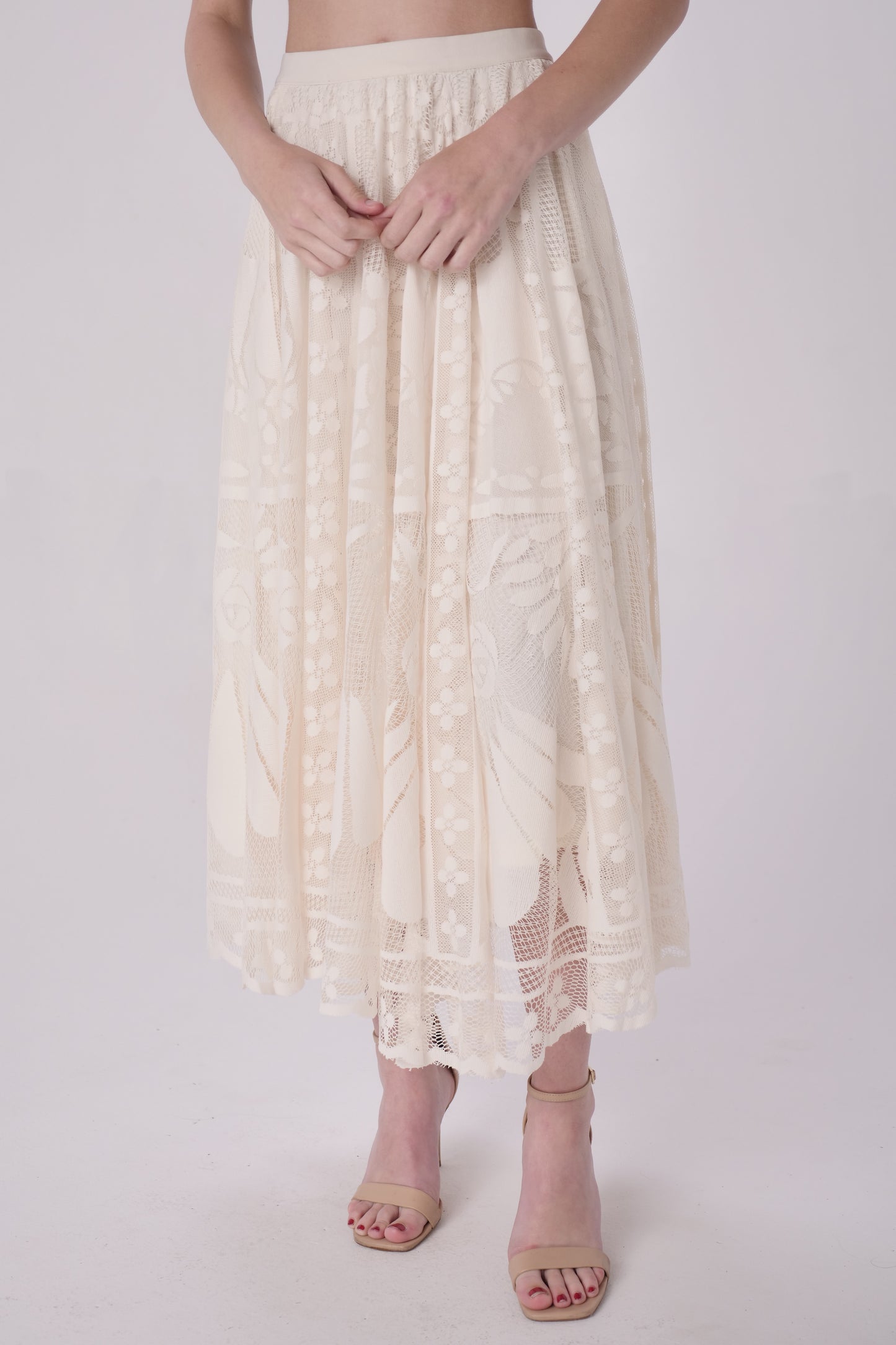 Beige Mesh Lace Skirt