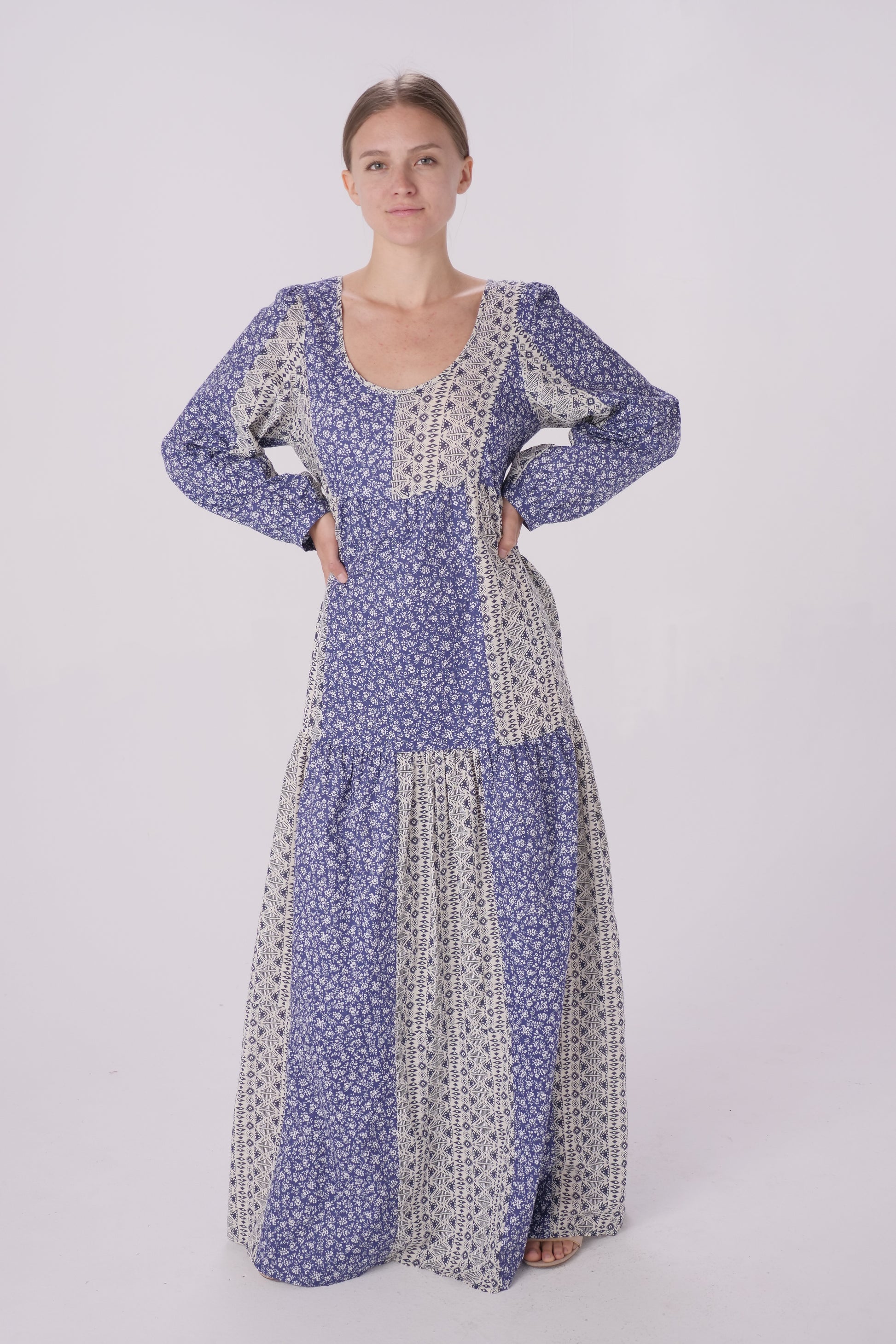 Navy/Beige Twin Printed Oversized Dress Navy/Beige Twin Printed Oversized Dress