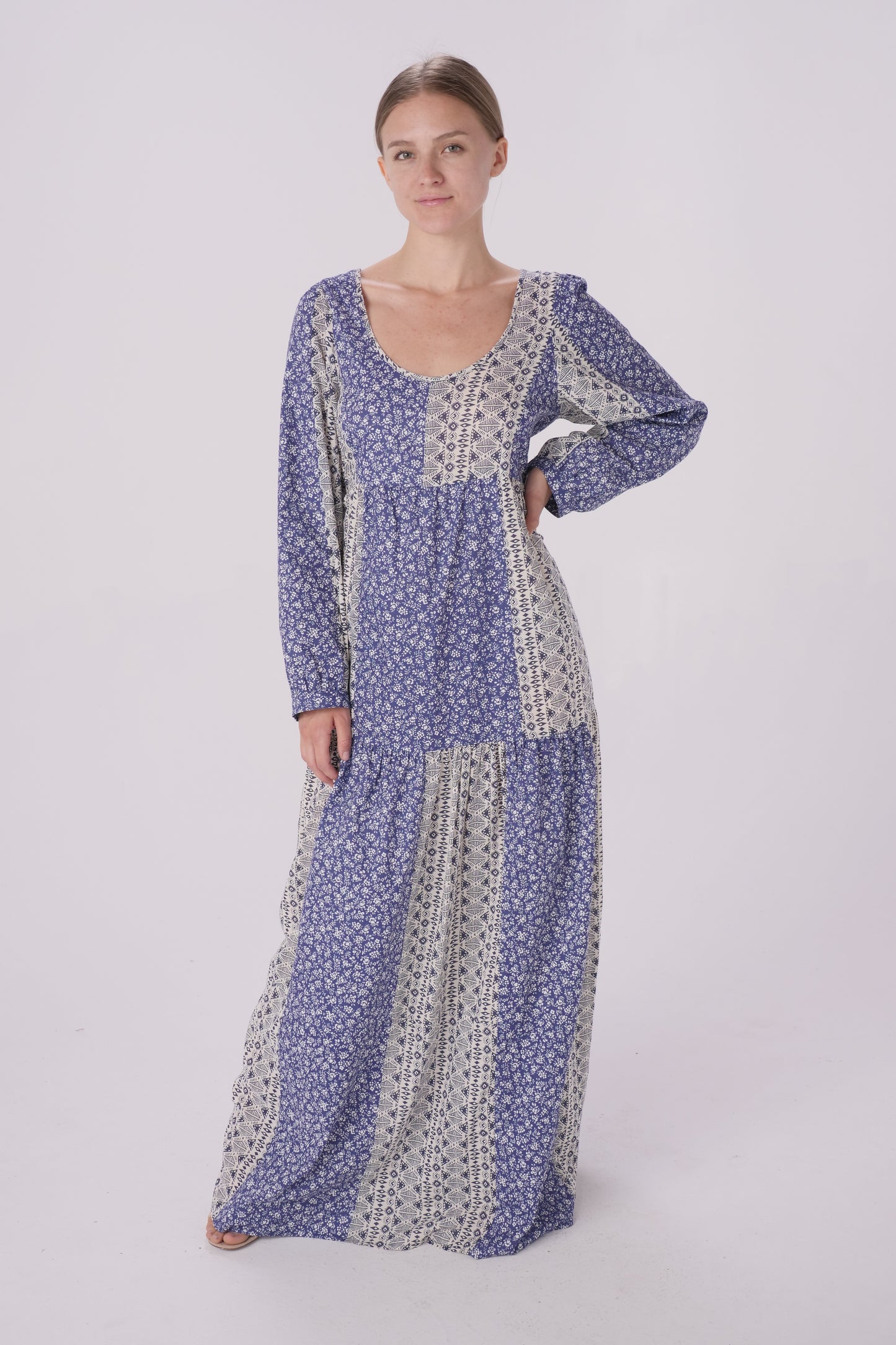Navy/Beige Twin Printed Oversized Dress