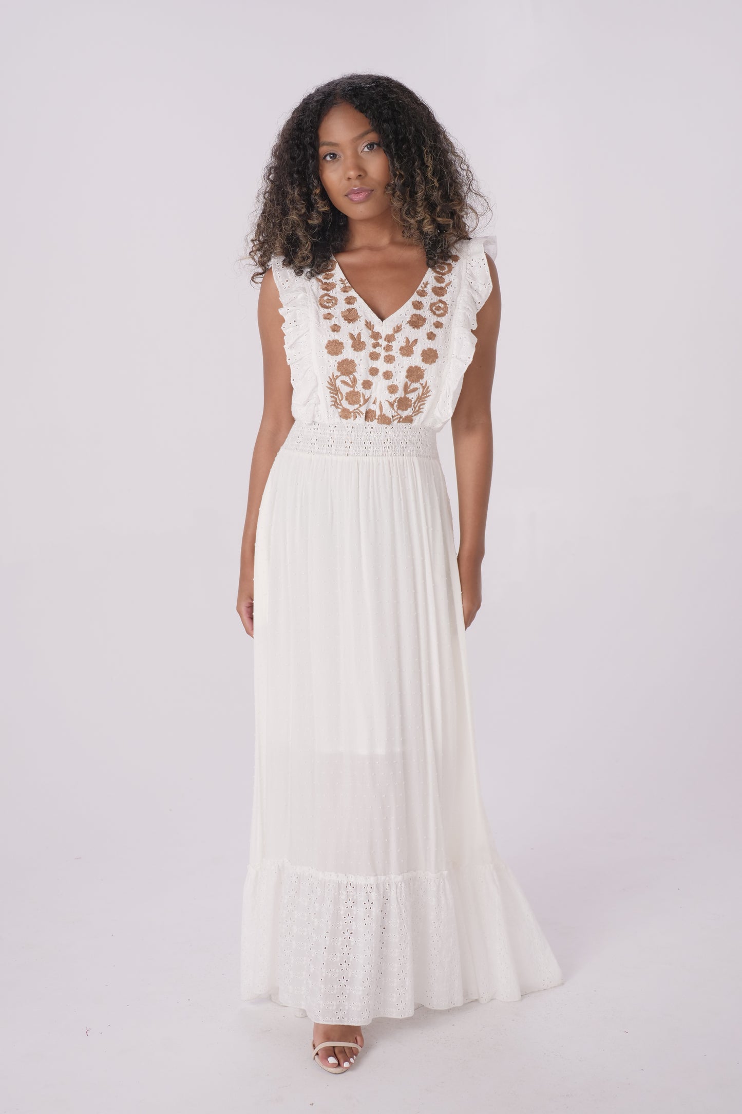 White Eyelet Embroidered Maxi Dress