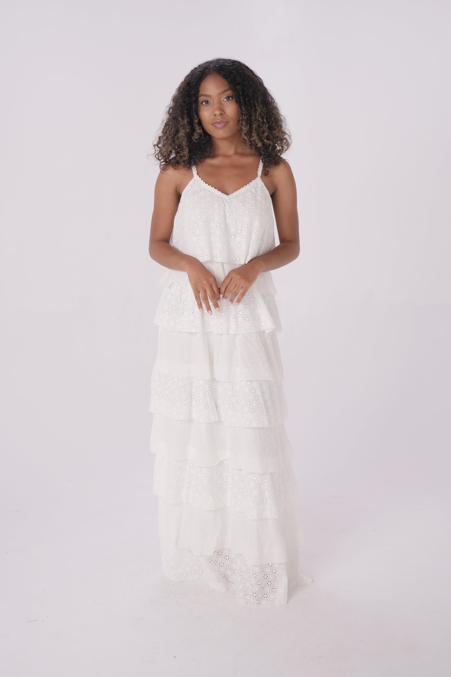 Ivory Tiered Eyelet Maxi Dress Solitaire Ivory Tiered Eyelet Maxi Dress Solitaire