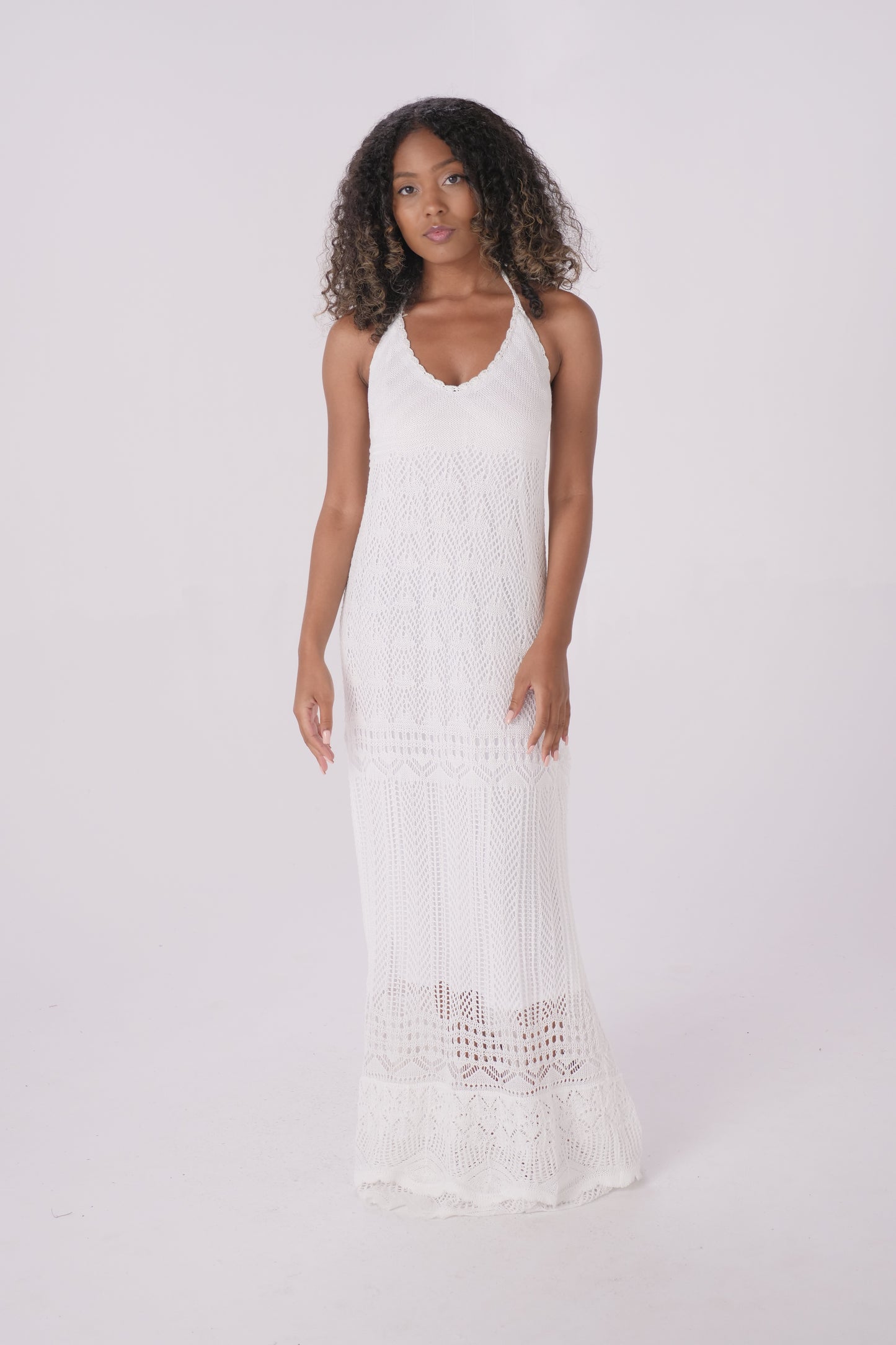 White Crochet Knit Dress