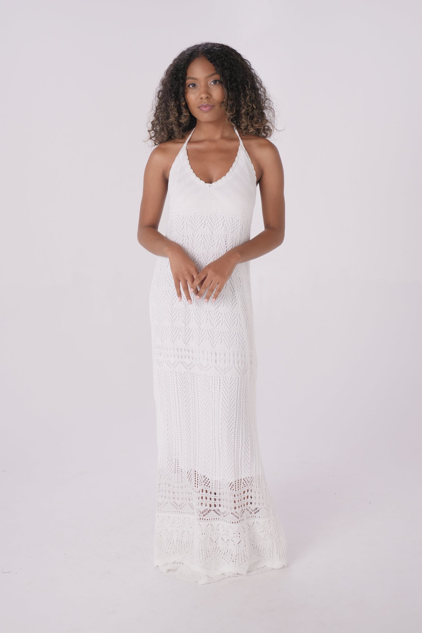 White Crochet Knit Dress