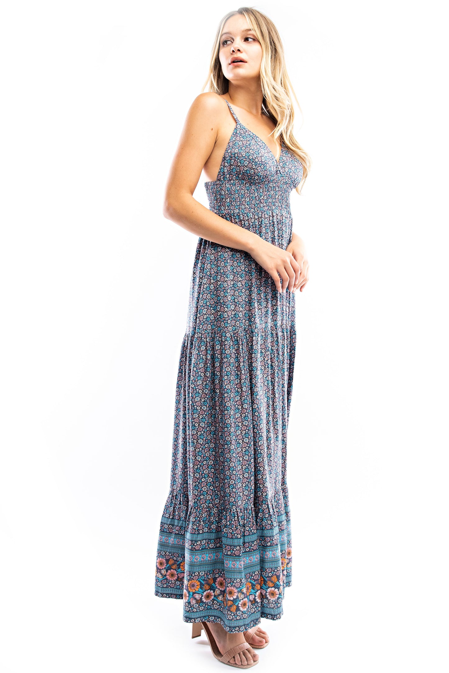 Border Floral Print Maxi Dress