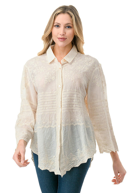 Tea Dye Embroidered Button Down