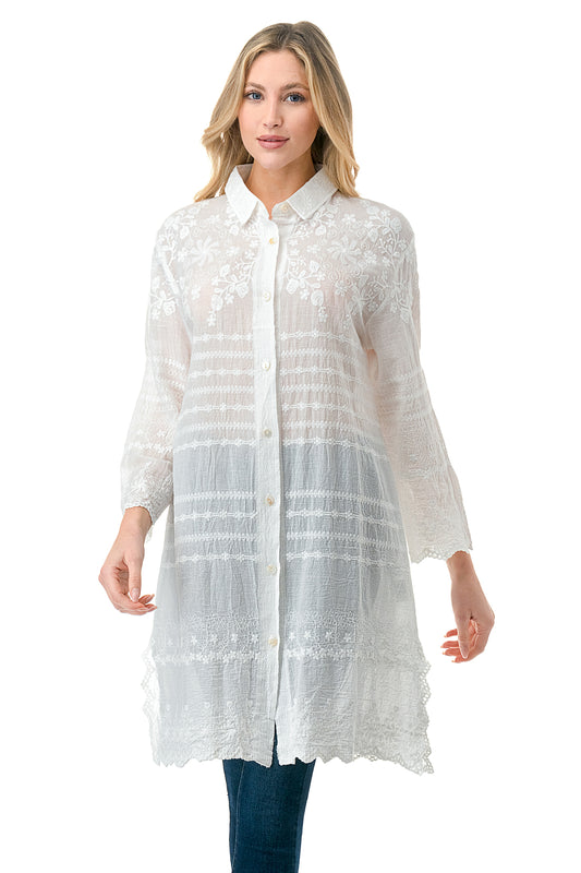 Ivory Embroidered Long Shirt