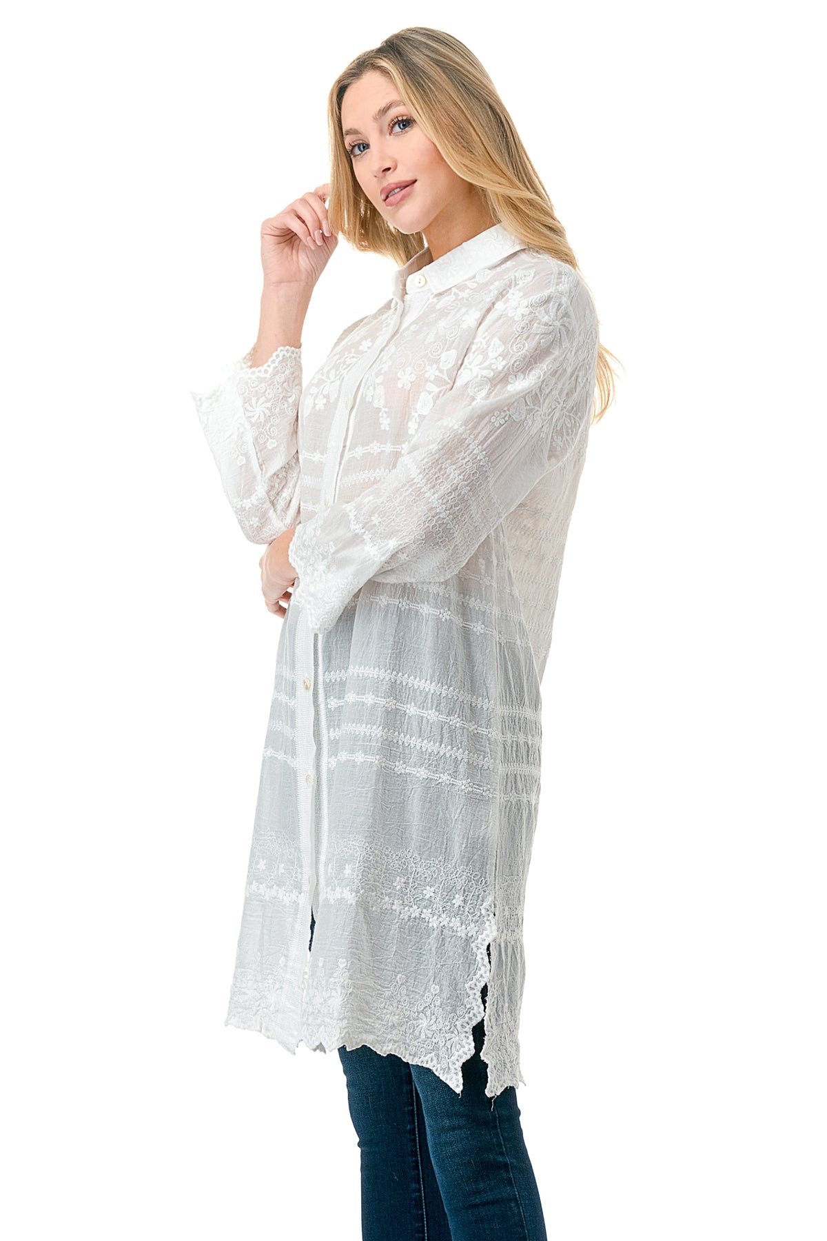 Ivory Embroidered Long Shirt
