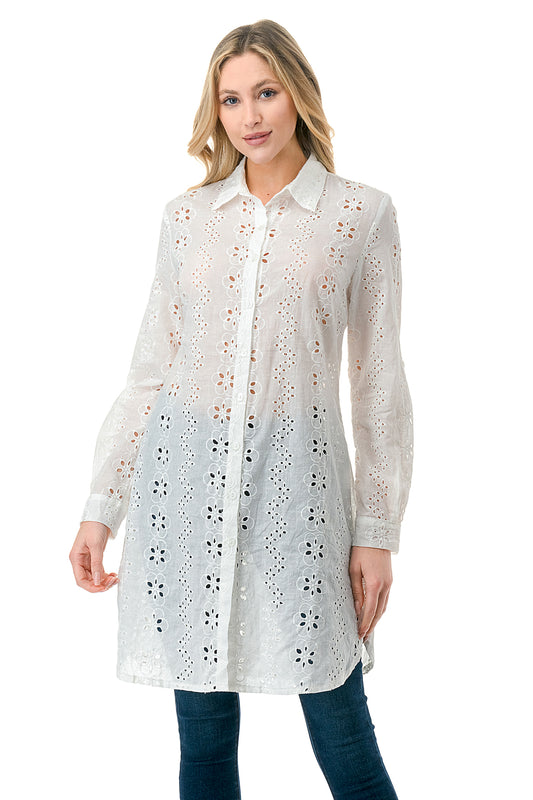 Ivory Eyelet Button Down Shirt