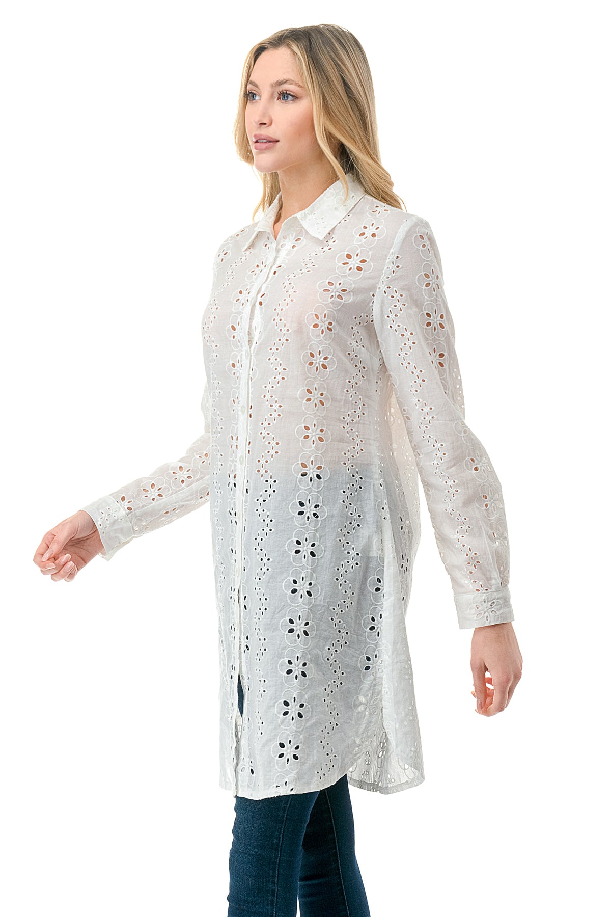 Ivory Eyelet Button Down Shirt
