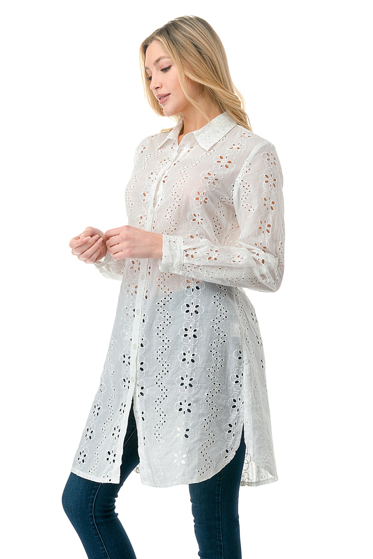 Ivory Eyelet Button Down Shirt – Solitaire