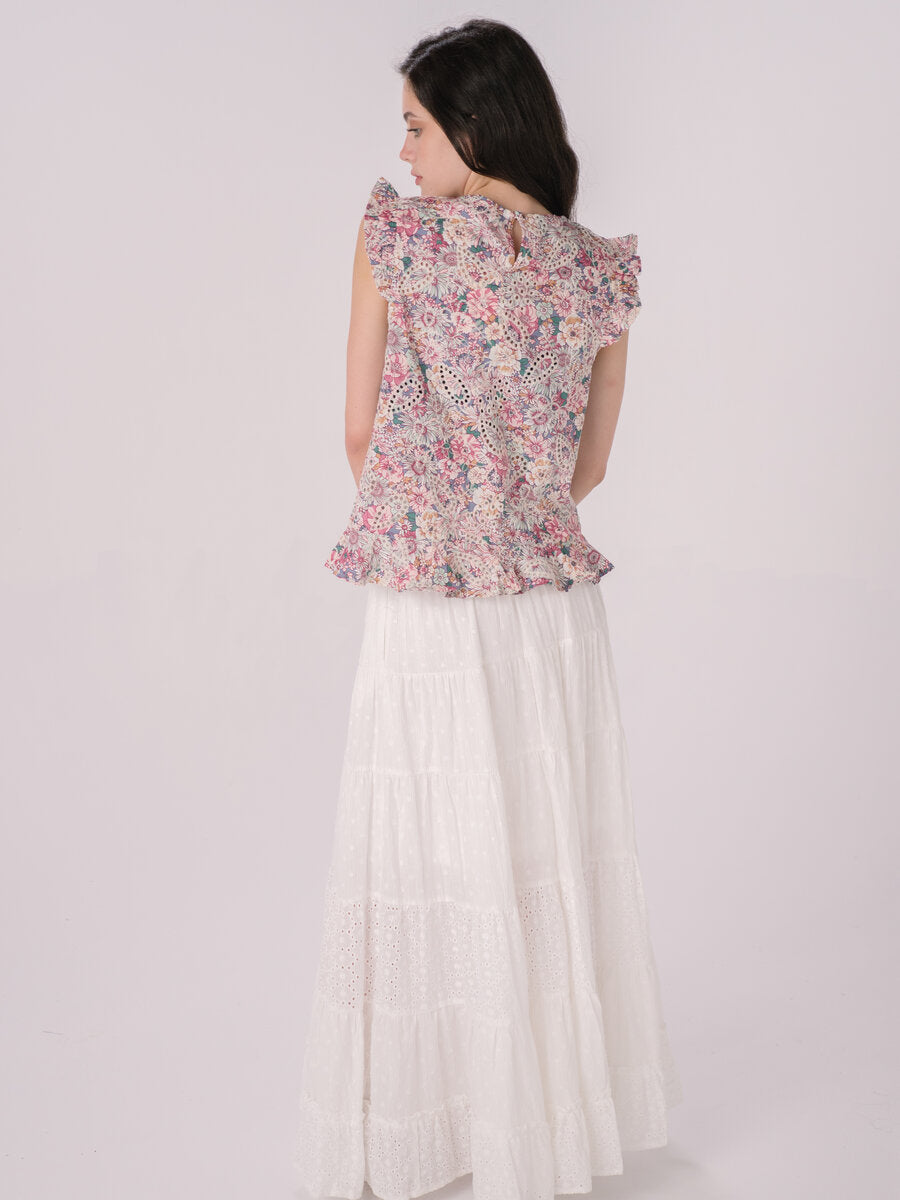 White Smock Waist Tiered Maxi Skirt